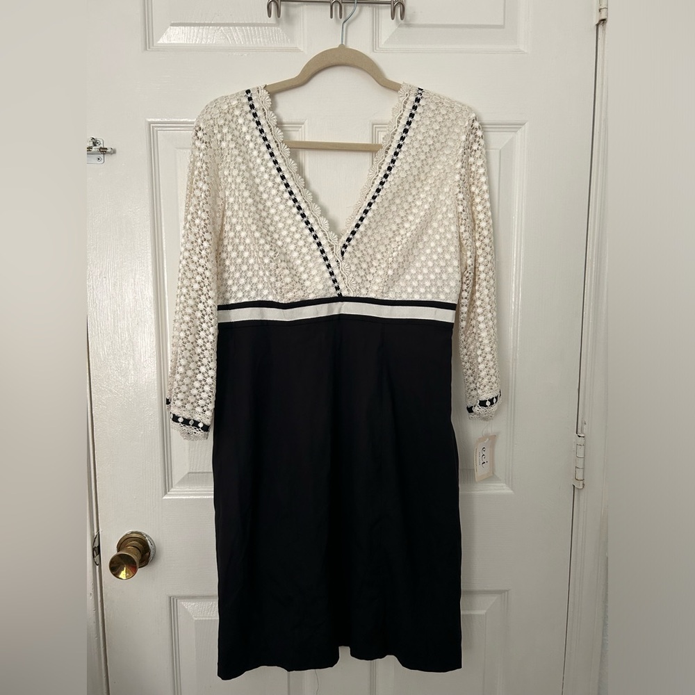 ECI Cream Lace Top with Black Skirt Contrast Dress